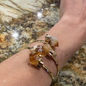 Citrine and gold metal adjustable Cuff Bracelet